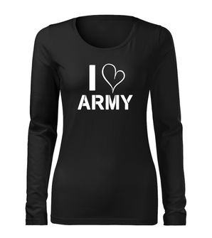 DRAGOWA Slim damska koszulka z długim rękawem i love army, czarny 160g/m2