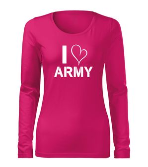 DRAGOWA Slim damska koszulka z długim rękawem i love army, różowy 160g/m2