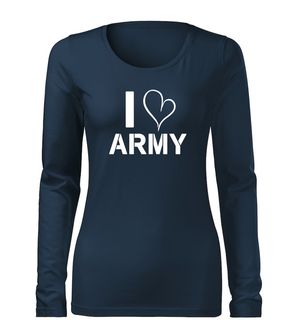 DRAGOWA koszulka damska z długim rękawem i love army, ciemno niebieska 160g/m2
