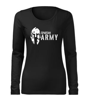 DRAGOWA Slim damska koszulka z długim rękawem Spartan Army, czarny 160g/m2