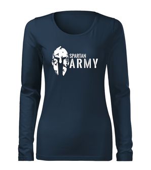 DRAGOWA Slim damska koszulka z długim rękawem spartan army, granatowy 160g/m2