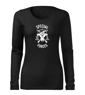 DRAGOWA Slim damska koszulka z długim rękawem siły specjalne, czarny 160g/m2