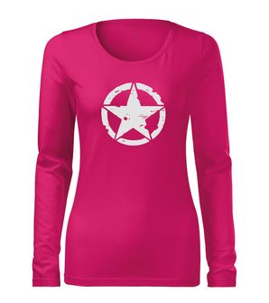 DRAGOWA Slim damska koszulka z długim rękawem gwiazda, różowy 160g/m2